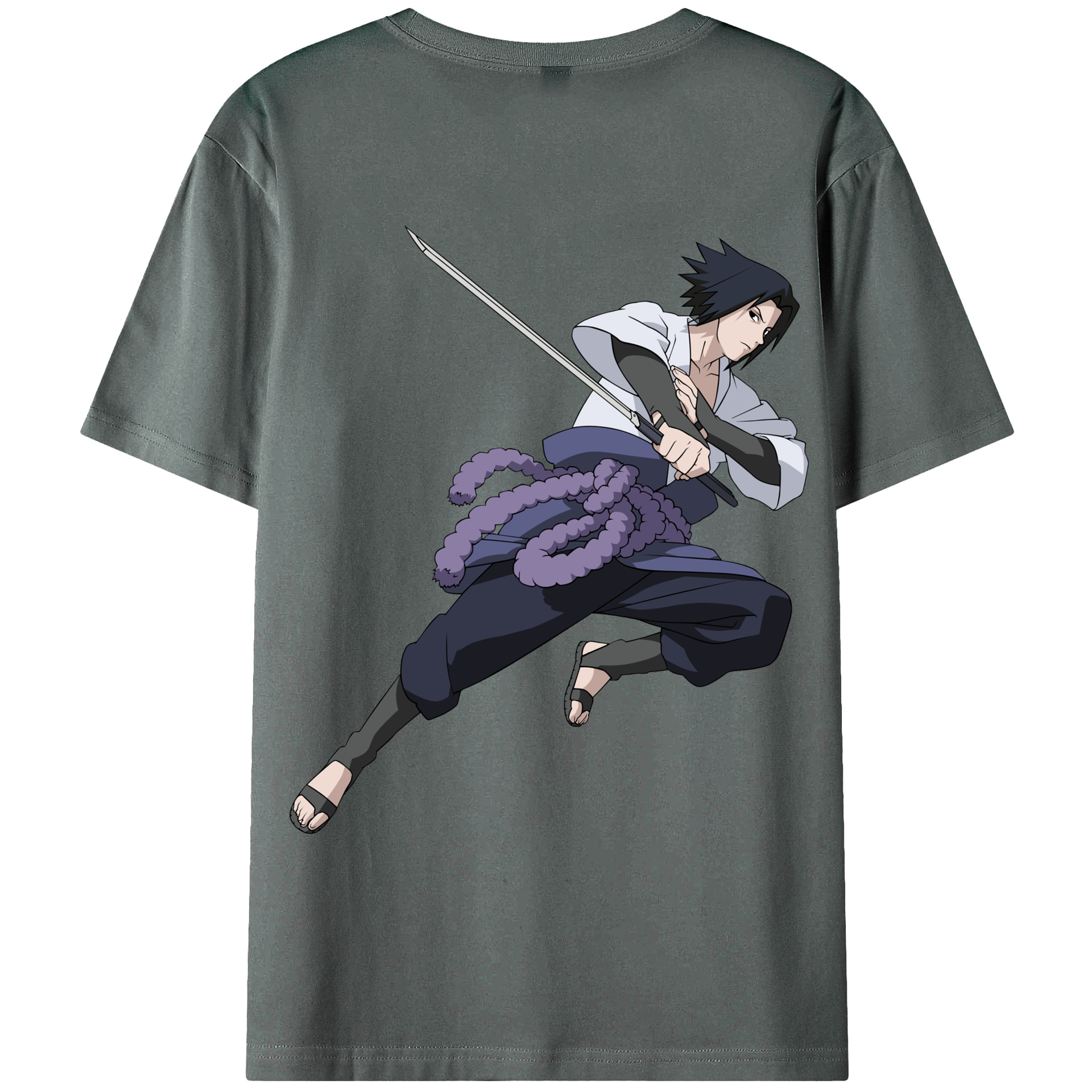 （画像用） NARUTO -ナルト- うちは サスケ Uchiha Sasuke 綿100％ メンズ半袖Tシャツ（バックプリント） 通気性